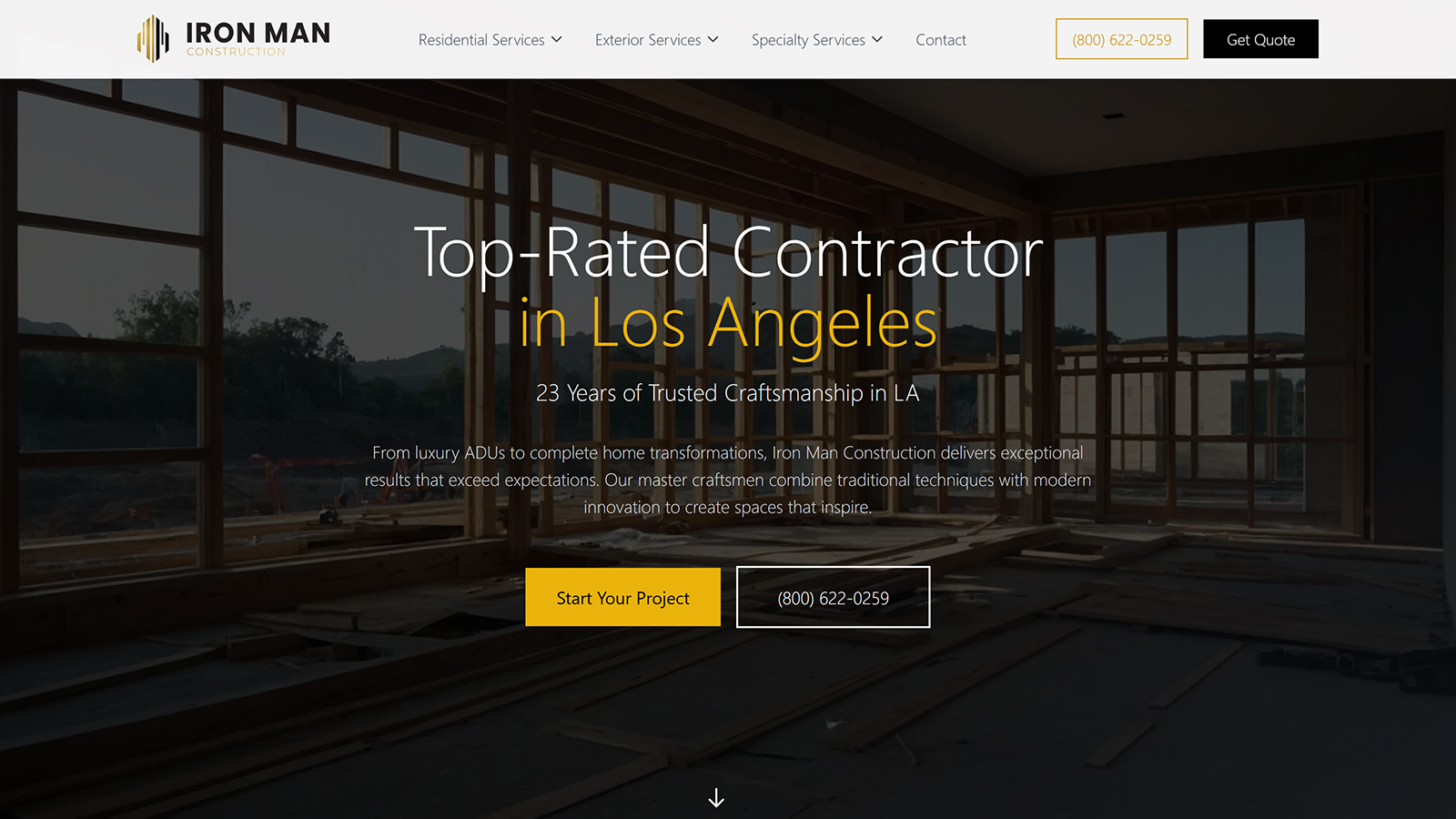 Iron Man Construction website screenshot